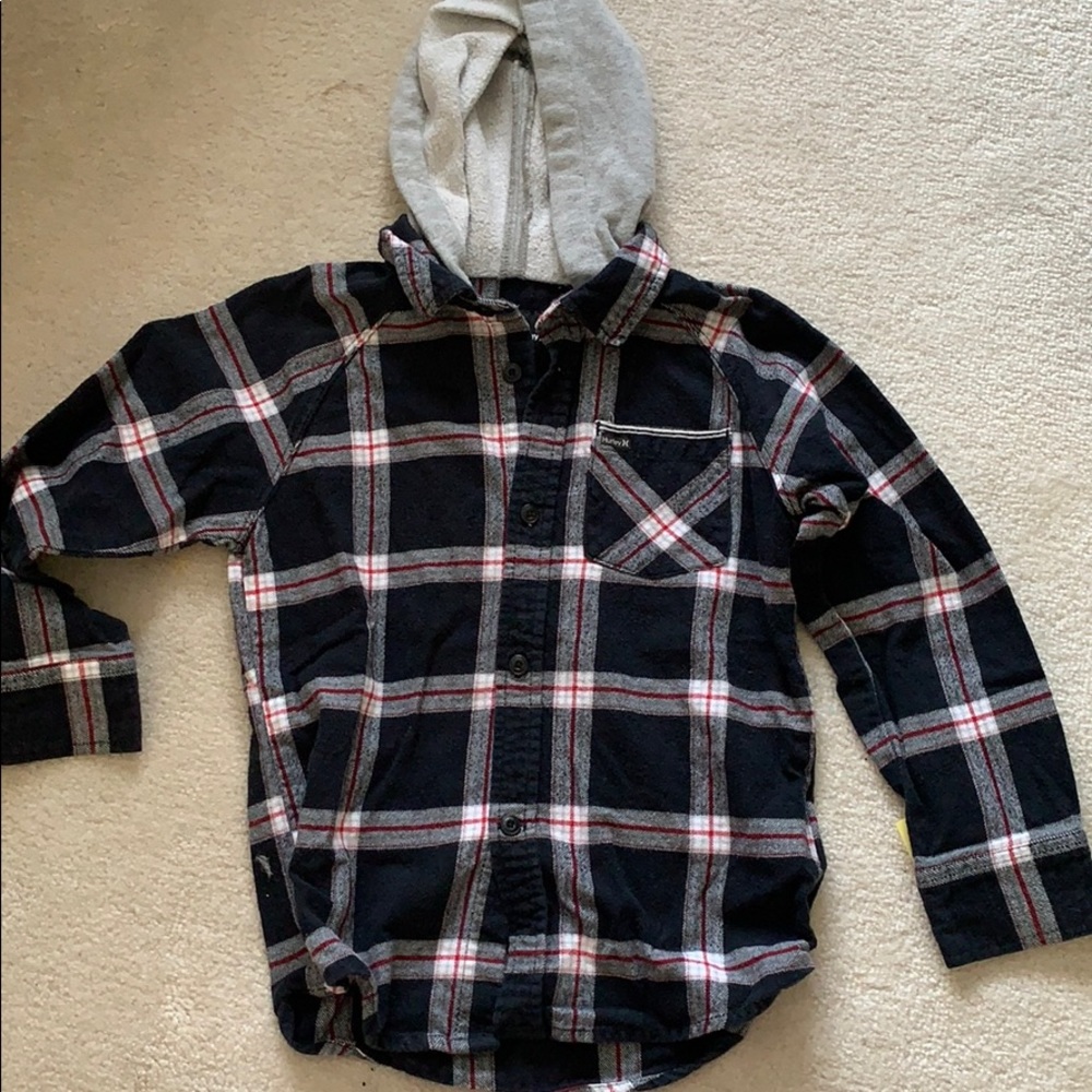 Hurley flannel top with hood